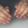 24Pcs Pink Square Press on Nails Short Fake Nails with