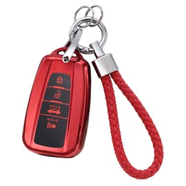 PIFOOG Key Fob Cover for Toyota with Keychain, Red Car Keys Case Shell Protector for Camry 4Runner Highlander Pirus RAV4 Corolla C-HR Avalon 4 Button Accessories Girly Women Men TPU