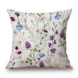 Floral Pillow Cover Flower Pillow Case Botanical Plant Green Leaf and Colorful Wildflower Pillows Soft Decorative Square Couch Pillow Cover，Home Decor for Sofa Bedroom Car Couch 18X18 inch