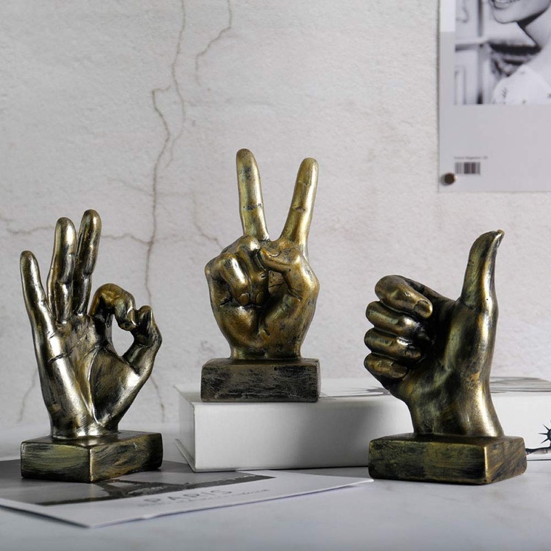 LEPENDOR Golden Polyresin Hand Gesture Desk Statues Finger Sculpture Decor