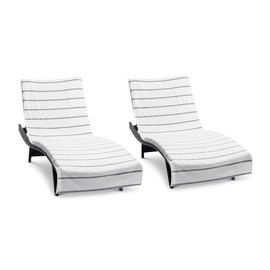 Arkwright Las Rayas Chaise Lounge Cover - Pack of 2 - Terry Towel 100% Striped Soft Cotton with Pocket Holder for Beach Pool Outdoor Chair, 30 x 85 in, Light Grey