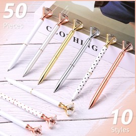 Leinuosen 50 Pieces Bridal Shower Pens Diamond Ballpoint Pen Wedding Crystal Bling Pen with Diamond on Top for Women Girls Gifts Wedding Office School