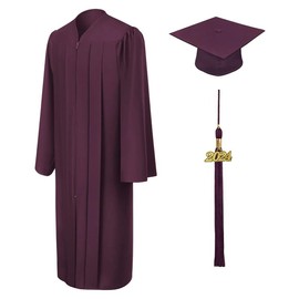 CLERKMANS Cap & Gown & Tassel Package - High School Graduation Cap And Gown Set – Matte Fabric (42 (4'9"-4'11"), Maroon)