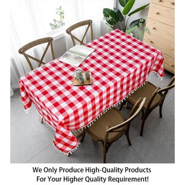 ShinyBeauty Checkered Tablecloth Square 54"x54" Red White Buffalo Plaid Table Cloth with Tassel Garden Cotton Table Linen Overlay Farmhouse Check Fabric Table Cover for Holiday Gatherings