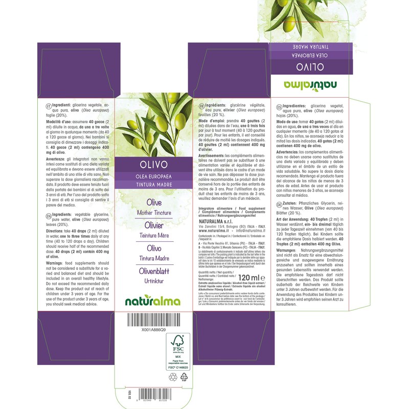 Olive (Olea europaea) Leaves Alcohol-Free Mother Tincture Naturalma | Liquid
