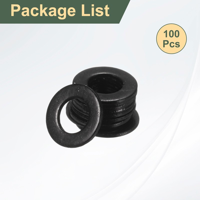 sourcing map 100 Pcs M2 Black Flat Washers, 4.5mm Outer