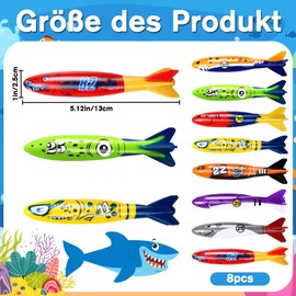 DIYDEC Pack of 8 Diving Toys, Torpedo Toy, Swimming Pool Toy for Children, Summer Underwater Game and Diving Training