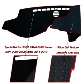 KEEGTBOX Dash Mat Cover Interior Dashboard Protection pad Compatible with Lexus ES240 ES350 Sedan 2007-2012 Dashboard Cover Pad Carpet Protector (Red Trim)