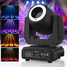 Moving Head Light, 60w Rotatable Head 8 GOBO 8 Colors Focus Beam Light, Moving Head DJ Light with 12 LED Strip for Christmas Wedding Party Dance Disco Bar