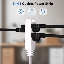 Kasonic 12 Feet 3 Outlet Extension Cord 2 Pack - Triple Wire Grounded Multi Outlet, 16/3 SPT-3, 13 Amp, 125V, 1625 Watts, UL Listed (White)