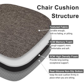 baibu 14x14 Memory Foam Metal Chair Cushions Set of 2, Dual-Layer Design Non-Slip Metal Dining Chair Pads Kitchen Seat Cushion with Machine Washable Cover, Brown