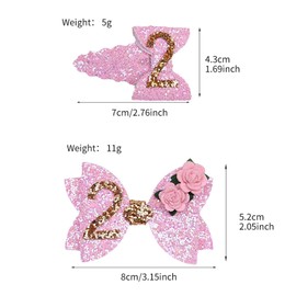 2nd Birthday Pink Baby Hair Clips for Baby Girls - 2 x Glitter Pink Hair Bows Clips for Toddlers 2-4 Years Metal Snap Hair Clips Bow Hair Barrettes Accessories for Infant Girls Kids 2nd Birthday Gifts