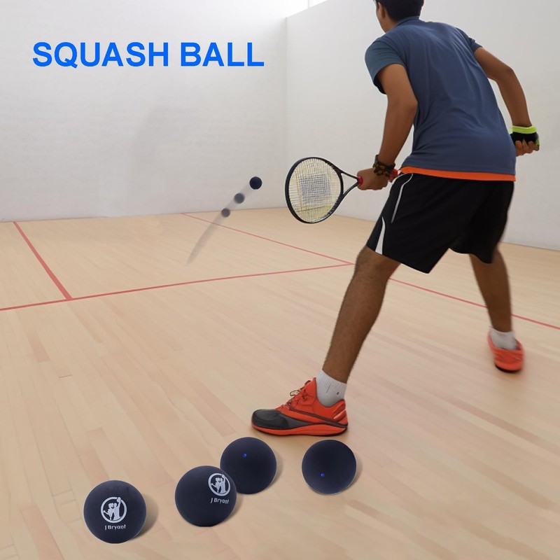 J Bryant Squash Balls 4 Pack, Single Blue Dot Rubber