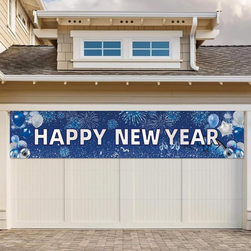 FHGG Happy New Year Backdrop Banner Decorations Polyester Sign Poster
