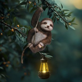 365RUSTIC 6x4 Inch Adorable Sloth Hanging Statue, Indoor/Outdoor Decorative Sculpture, Solar Lights Outdoor Waterproof, Garden Decorations Outdoor, Relaxed Sloth Ornament for Home, Patio, or Yard