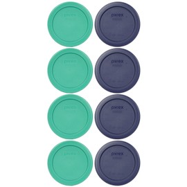 Pyrex 7202-PC 1-Cup (4) Green and (4) Blue Food Storage Replacement Lids - Made in USA