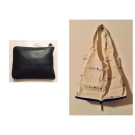 Global Views Space Saving Foldable Portable Tote Bag in Zippered Leather Pouch