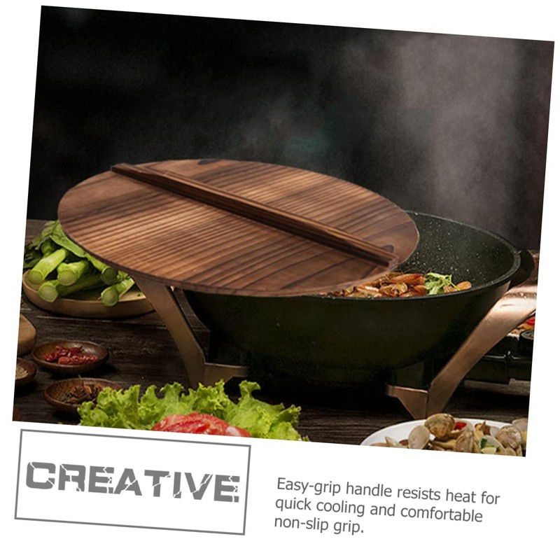 LABRIMP High-class Carbonized Wok Pot Cover Kitchen Wok Lid Wood
