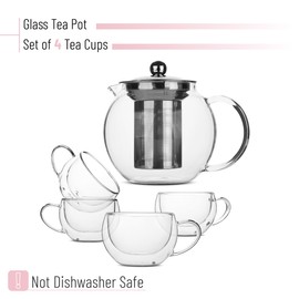 BTaT- Glass Tea Pot Set, Set of 4, Tea Set, Tea Cups, Tea Pot, Glass Tea Cup, Tea Kettles Stovetop, Tea Set for Adults, Glass Tea Kettle, Tea Kettle with Infuser, Double Wall Glass