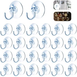 LuLuya 20Pcs Small Suction Cups with Hooks - 1.2 inch Clear Plastic Sucker Hooks for Glass Window Wall, Utility Hooks for Door Bathroom Kitchen, Christmas Festivals Parties Theme Decoration