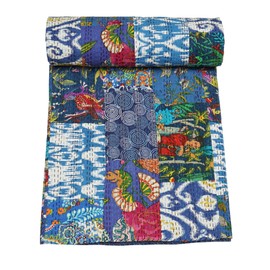 Marubhumi Colcha tradicional india de algodón puro, estampado de cachemira, colcha Kantha multicolor (multicolor-44, individual (60 x 90 pulgadas)