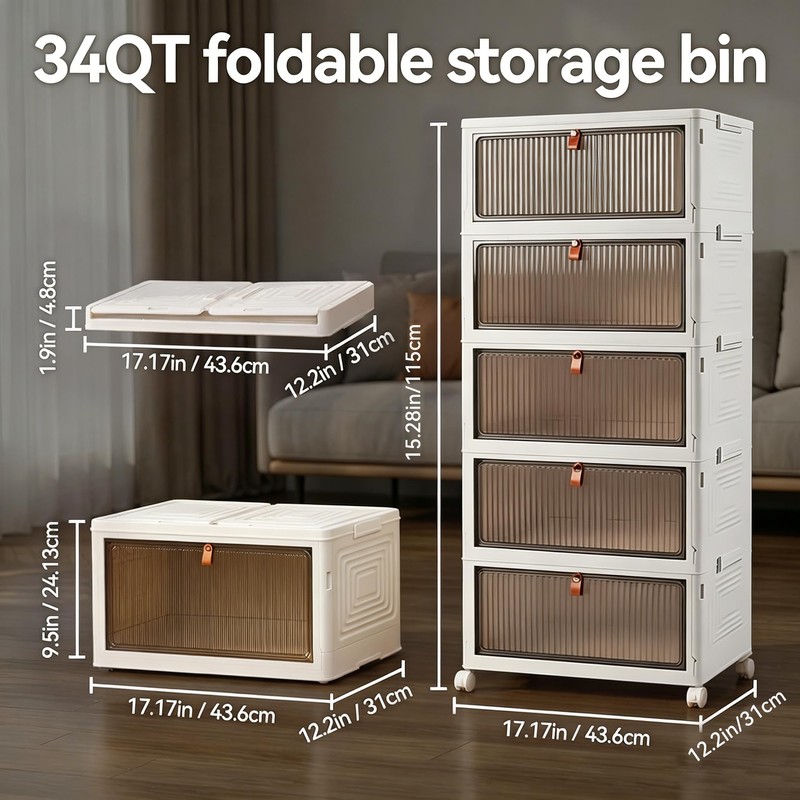 170 Qt Large Storage Bins with Lids, 5 Tier Stackable