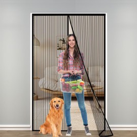 Magnetic Screen Door for Front Door Fly Screen Curtain, Heavy-Duty Mesh with Magnetic Closure, Pet and Kid Friendly,Fly Screen Door Mesh Magnetic, Black—Fits Door Size up to 33.5″ x 78.7″ / 85x200cm