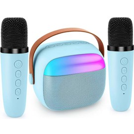 Mini Karaoke Machine for Kids, Toy for Girls Portable Bluetooth Speaker with 2 Wireless Microphones, Fashion Toy Gifts for Christmas Birthday, for 3 4 5 6 7 8+ Year Old Girls Gifts(Blue)