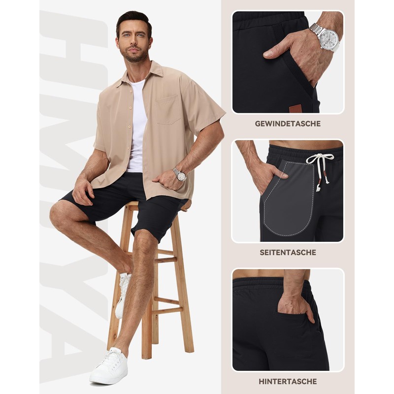 HMIYA Men's Shorts, Summer Sweat Shorts, Essential Terry Cotton, black,