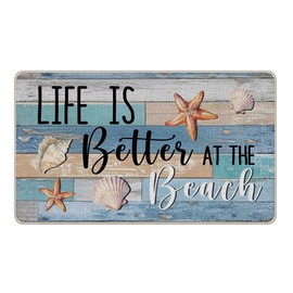 Livcoz Life is Better at The Beach Welcome Front Door Mat, Coastal Nautical Starfish Decorative Doormat Non-Slip Floor Entryway Rug, Farmhouse Low Profile Indoor Outdoor Home Kitchen Decor 17'' x 29''