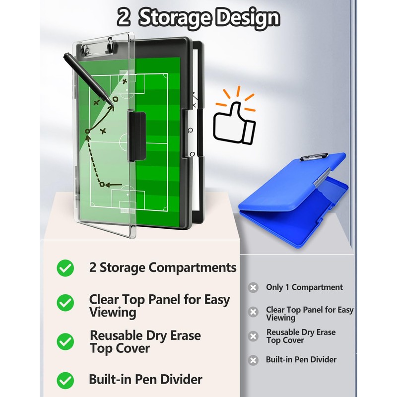 Clearview Clipboard with 2 Storage, Dry Erase 8.5x11 Heavy Duty