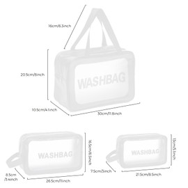 Woobroo Clear Travel Toiletries Bag for Women, 3 Pack Toiletry Bags with Zippers Travel Essentials PVC Waterproof Cosmetic Clear Wash Bag for Girls