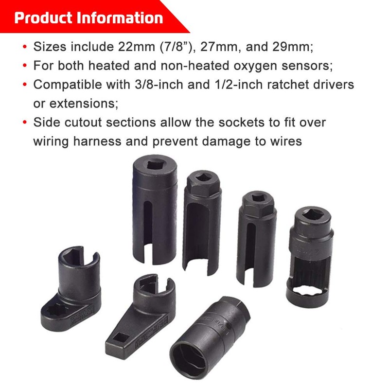 7PCS Oxygen Sensor Socket 22mm (7/8 in), 27mm, 29mm fits