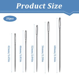 25 Pieces Sewing Needles Set, 5 Sizes of Steel Sewing Needles, Leather Sewing Needles Set, Darning Needles, Yarn Needles, Embroidery Needles, for Weaving, Knitting, Embroidery, Sewing