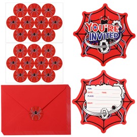 20pcs Spider Birthday Invitations, Cartoon Theme Party Invite Cards with Envelopes and Stickers for Boys Girls Birthday Parties