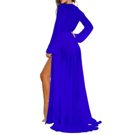 Viottiset Women's Beach Dress, Bikini Cover-Up with Long Sleeves, Summer Swimwear, Beach Shirt, 01 Sapphire Blue, m