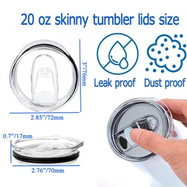 HeyMoly Extra Lids for 20 OZ Skinny Tumblers 6 Packs, 20oz Stainless Steel Skinny Tumbler Replacement Lids 6 Packs