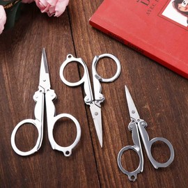 1 Pc Silver Stainless Steel Folding Scissors Portable Mini Pocket Travel Scissors Embroidery Scissors Office School Supplies Craft Scissors For Student Cutting Tools