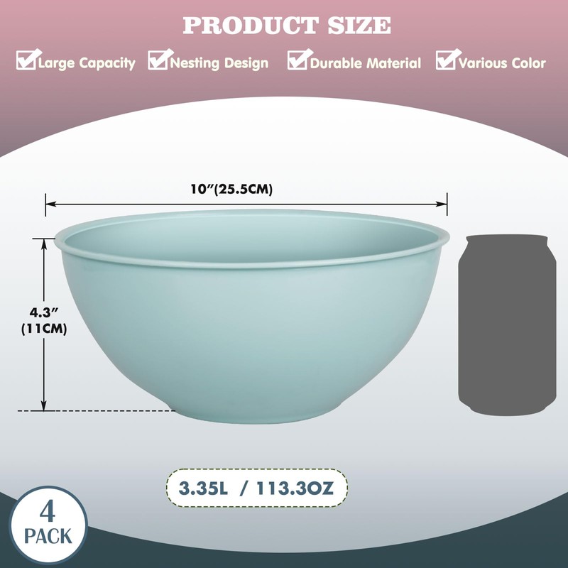 Greentainer 4-Piece Plastic Mixing Bowl Set, 113oz Lightweight Serving Bowls,