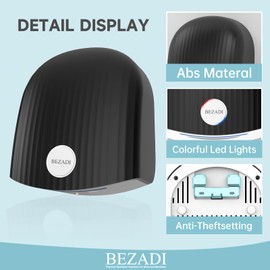 BEZADI 1200W Commercial Hand Dryer, High-Speed Hot & Cold Wind, Wall Mounted, Automatic Hand Dryer for Home, Bathroom, Industry - 110V, Black, ABS Material