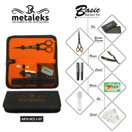 Metaleks Hair Cutting Scissors - Personal Barber Hair Scissors Set - Stainless Steel - Includes Cutting Shear, Razor, 5 Blades, 2 Combs, Oil Bottle, In Gift Case
