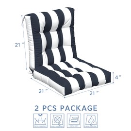 LVTXIII Outdoor Tufted Low Back Cushions Set of 2 Patio Seasonal Replacement Rocking Chair Cushion with Ties, Solid Seat and Back Chair Cushion, 42 L x 21W, Cabana Navy