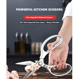 Kitchen Scissors Stainless Steel Multi Function Food Shears Ultra Sharp Utility for Meat Fish Chicken Pizza Salad BBQ, Heavy Duty