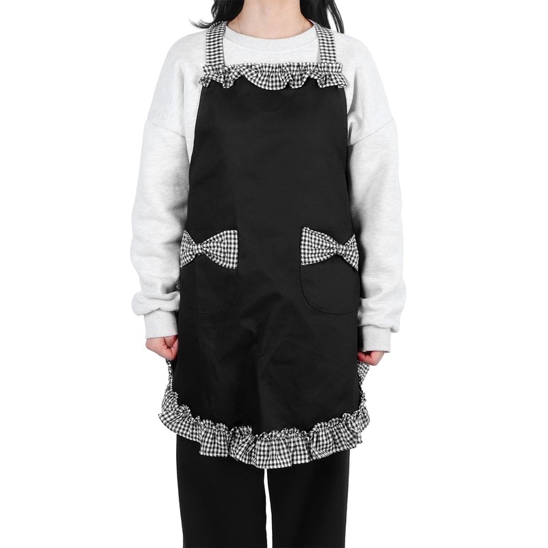 Bowknot Apron Multifunctional Cooking OilProof Waterproof Antifouling Apron for Kitchen(Black