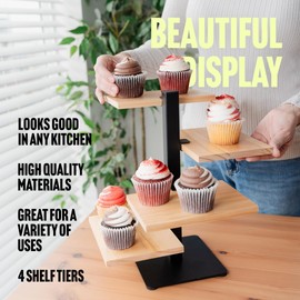 ANGORA BRANDS Cupcake Stand - 4 Tier Wooden Dessert Display Stand for Cupcakes, Cakes and Pastries - Durable Party Stand for Weddings, Birthdays, Events - Wooden Cupcake Stand by Luttan