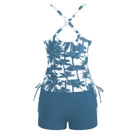 ZAFUL - Traje de baño tankini para mujer, con cuello en V, parte superior, fruncido, dos piezas, control de abdomen y cuello en V, con cintura alta, 0-floal Haze Blue, Large