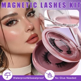 Magnetic Eyelashes with Applicator Natural Look: 2 Pairs, Reusable Magnetic Lashes, No Glue & Liner Needed, CX0125, MC+WJ26