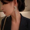 Wiwpar Dainty Moon Ear Stud Pave Pearl Tassel Earrings Rhinestones