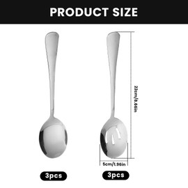 6 Pack Serving Spoons Set with 3 Serving Spoons and 3 Slotted Spoon, 8.6 Inch Large Stainless Steel Buffet Banquet Utensils Cutlery Set for Home, Kitchen, Party