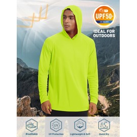 TACVASEN Active Shirts Men Long Sleeve Sun Protection Hoodie Outdoor Performance T-Shirts Quick Dry Fishing Shirts Running Shirts Bright Green